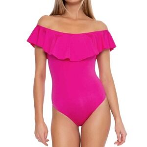 Trina Turk Monaco One Piece‎ Bandeau Ruffle Pink Pop NWOT Swimsuit Size 6